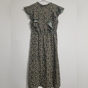 Floral Ruffle Sleeve Dress With Vintage Print